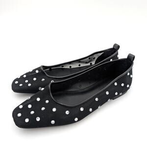 Open Edit Lennox Rhinestone Modern Mesh Flat Women's Black Size US7M EU38